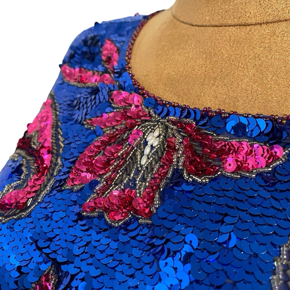Vtg. Blue and Pink Sequin Blouse - Picture 12 of 12